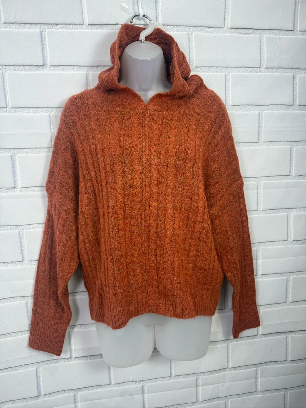 For The Republic Apple Spice Heather Hooded Knit Sweater Size S/P NWT